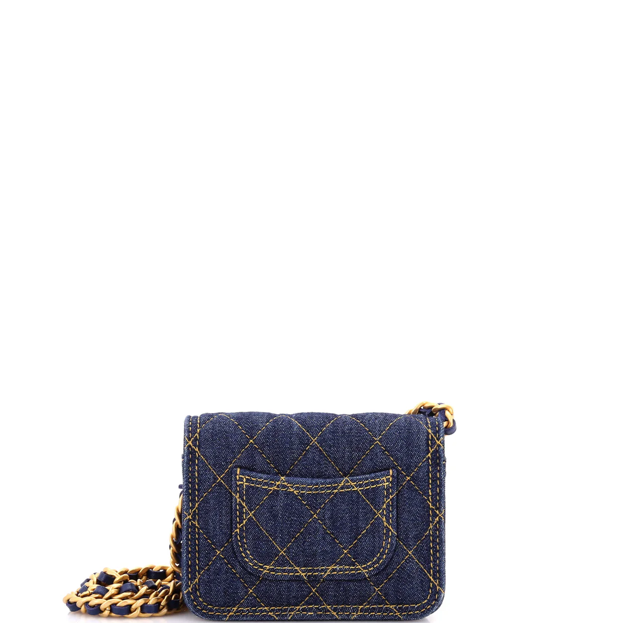 Double You CC Flap Clutch with Chain Quilted Denim - Deep Luxury