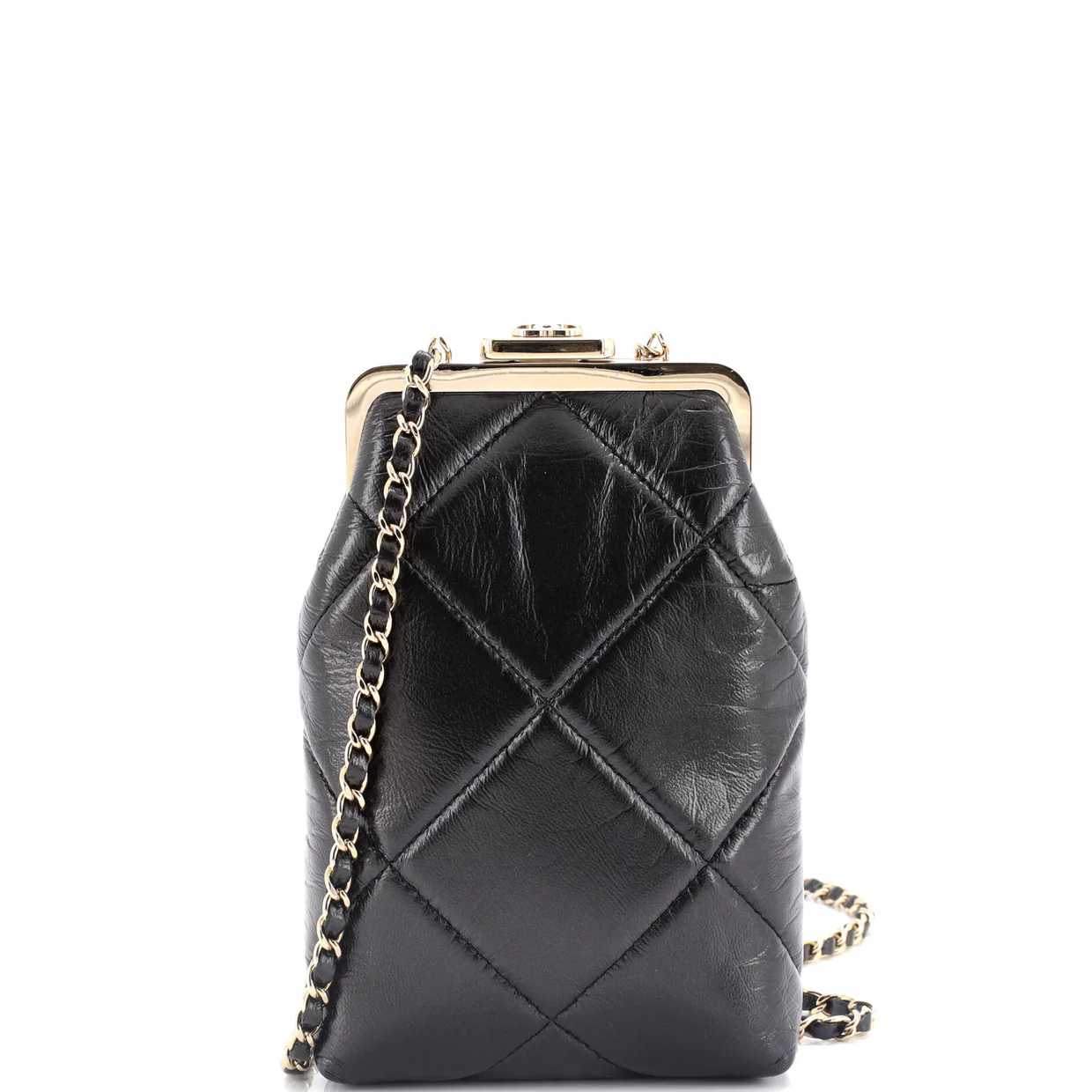 CC Kisslock Frame Clutch with Chain Quilted Lambskin Small - Deep Luxury