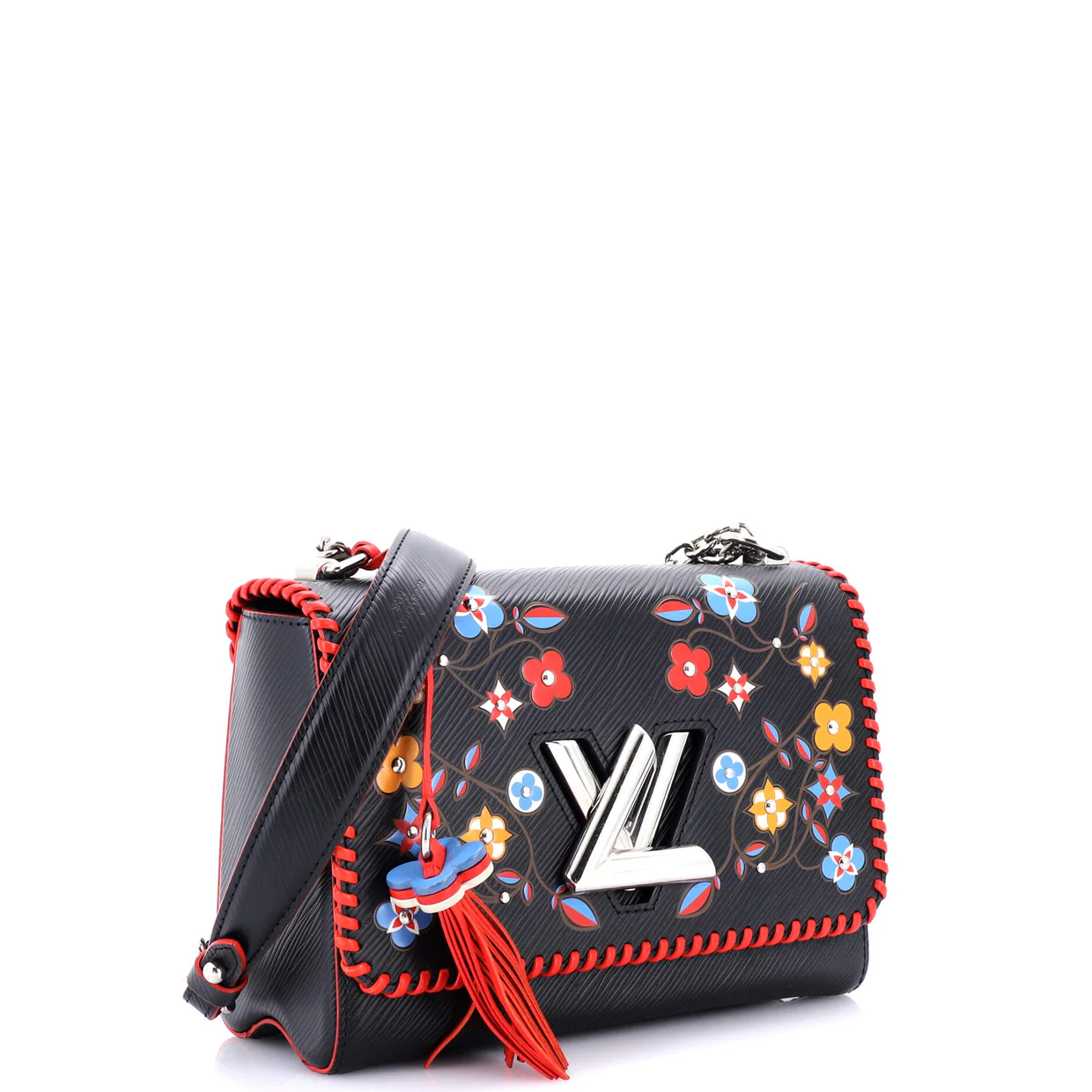 Twist Handbag Limited Edition Flower Embellished Epi Leather with Whipstitch Details MM - Deep Luxury