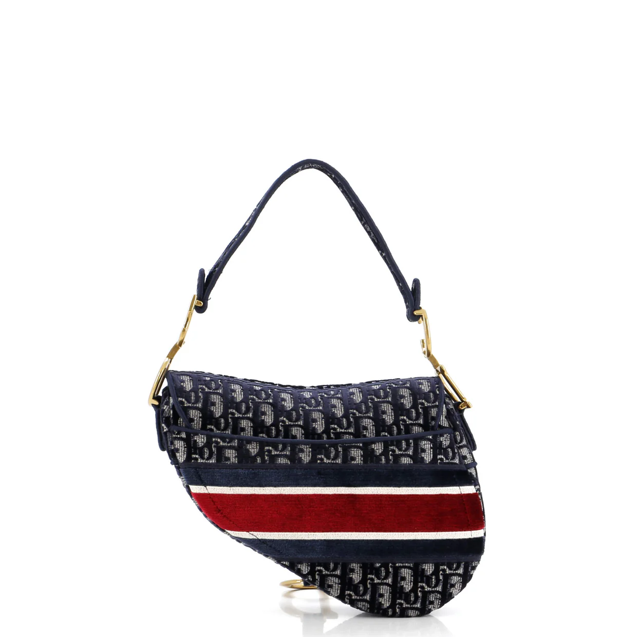 Saddle Handbag Logo Embroidered Oblique Velvet Medium - Deep Luxury
