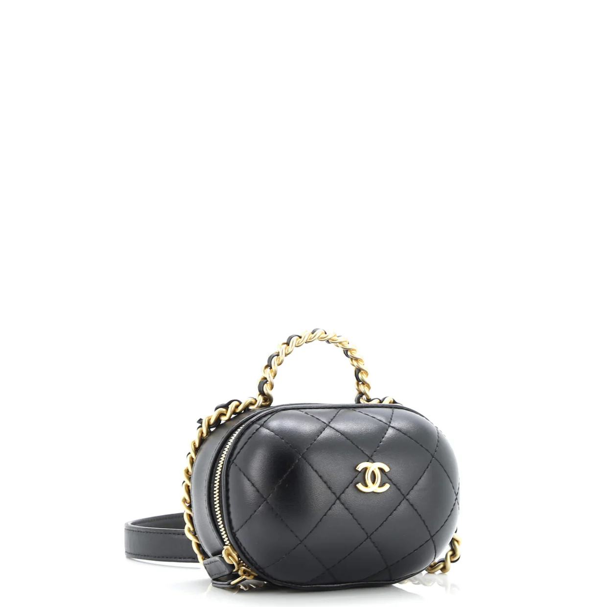 CC Bubble Top Handle Vanity Case with Chain Quilted Lambskin Mini - Deep Luxury