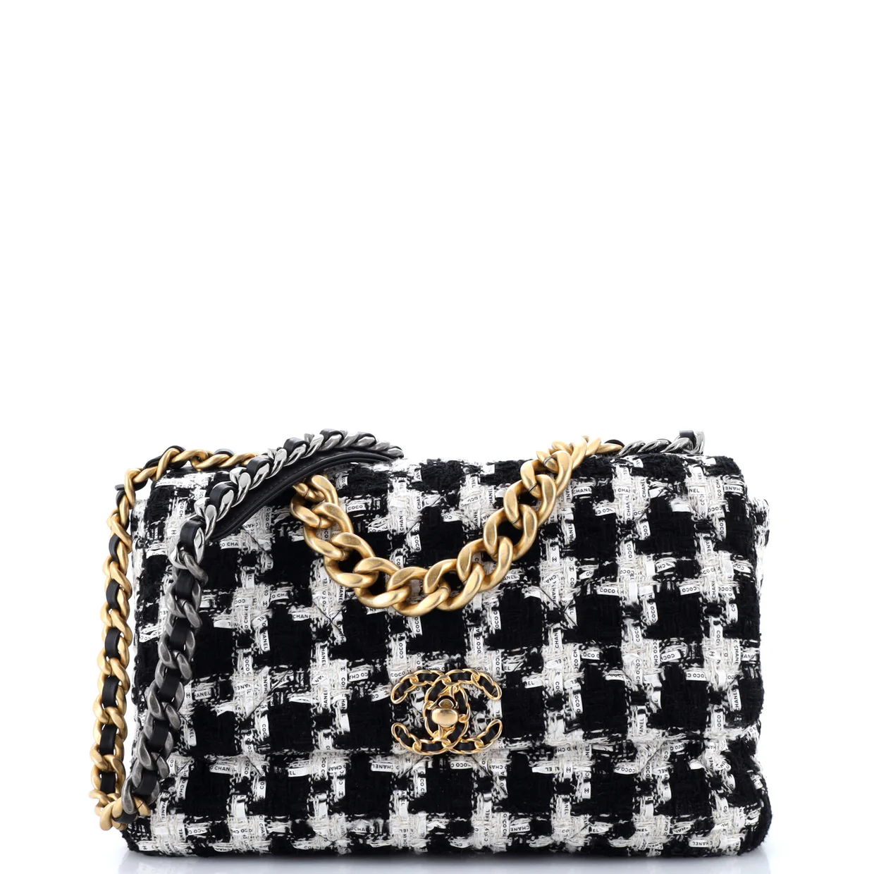 19 Flap Bag Quilted Houndstooth Tweed and Ribbon Large - Deep Luxury