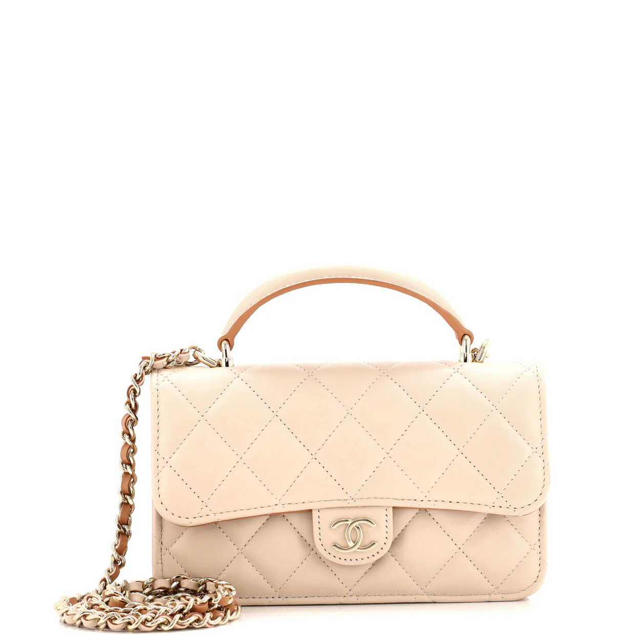 Classic Top Handle Flap Phone Holder with Chain Quilted Lambskin - Deep Luxury