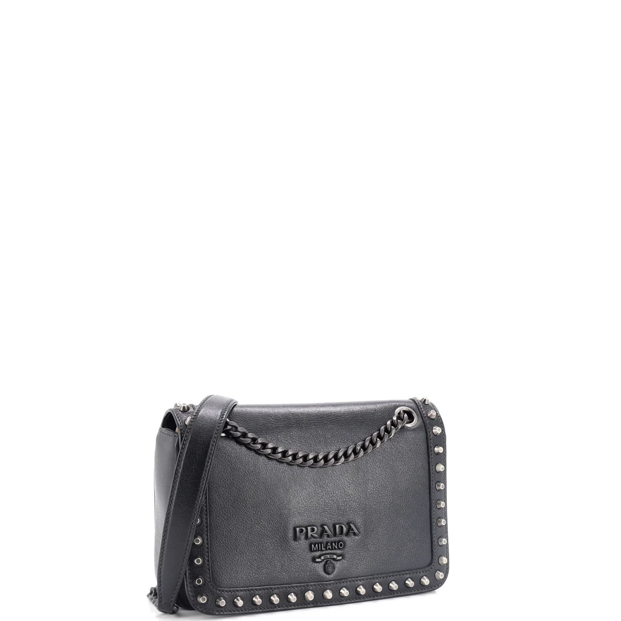 Chain Flap Bag Studded Glazed Calfskin Medium - Deep Luxury