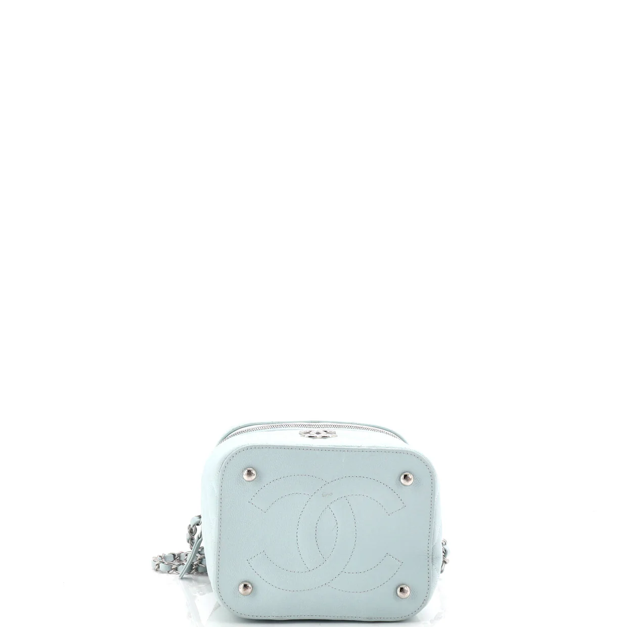 CC Top Handle Vanity Case with Chain Quilted Caviar Small - Deep Luxury