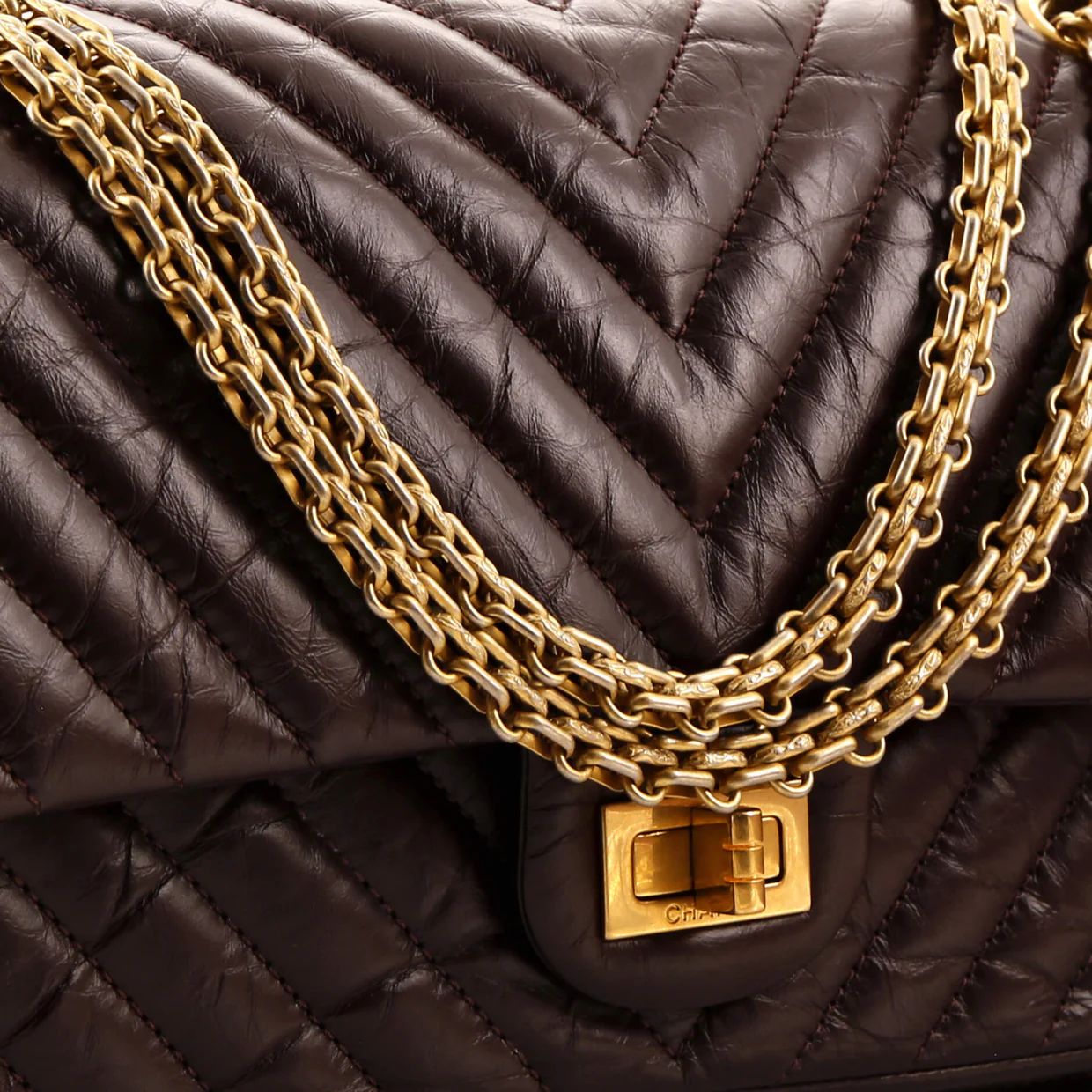 Reissue 2.55 Flap Bag Chevron Aged Calfskin 225 - Deep Luxury