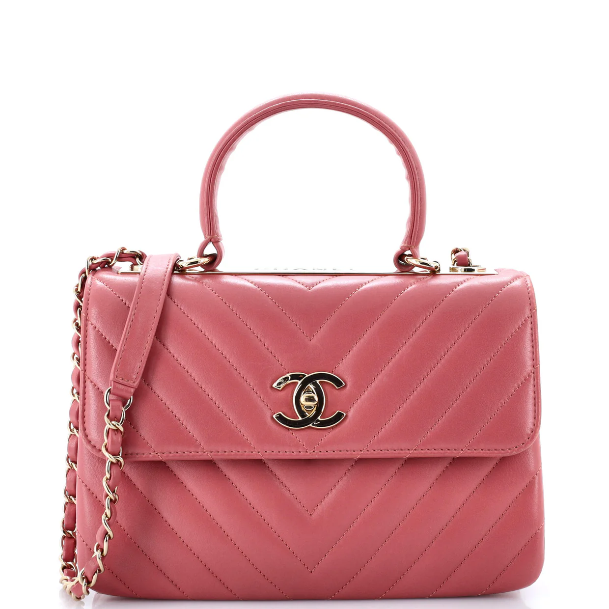 Trendy CC Top Handle Bag Chevron Lambskin Small - Deep Luxury