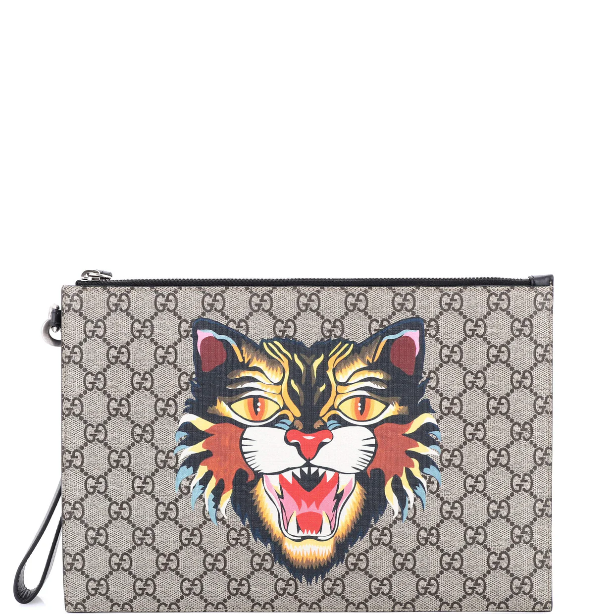 Zipped Pouch Angry Cat GG Coated Canvas Large - Deep Luxury