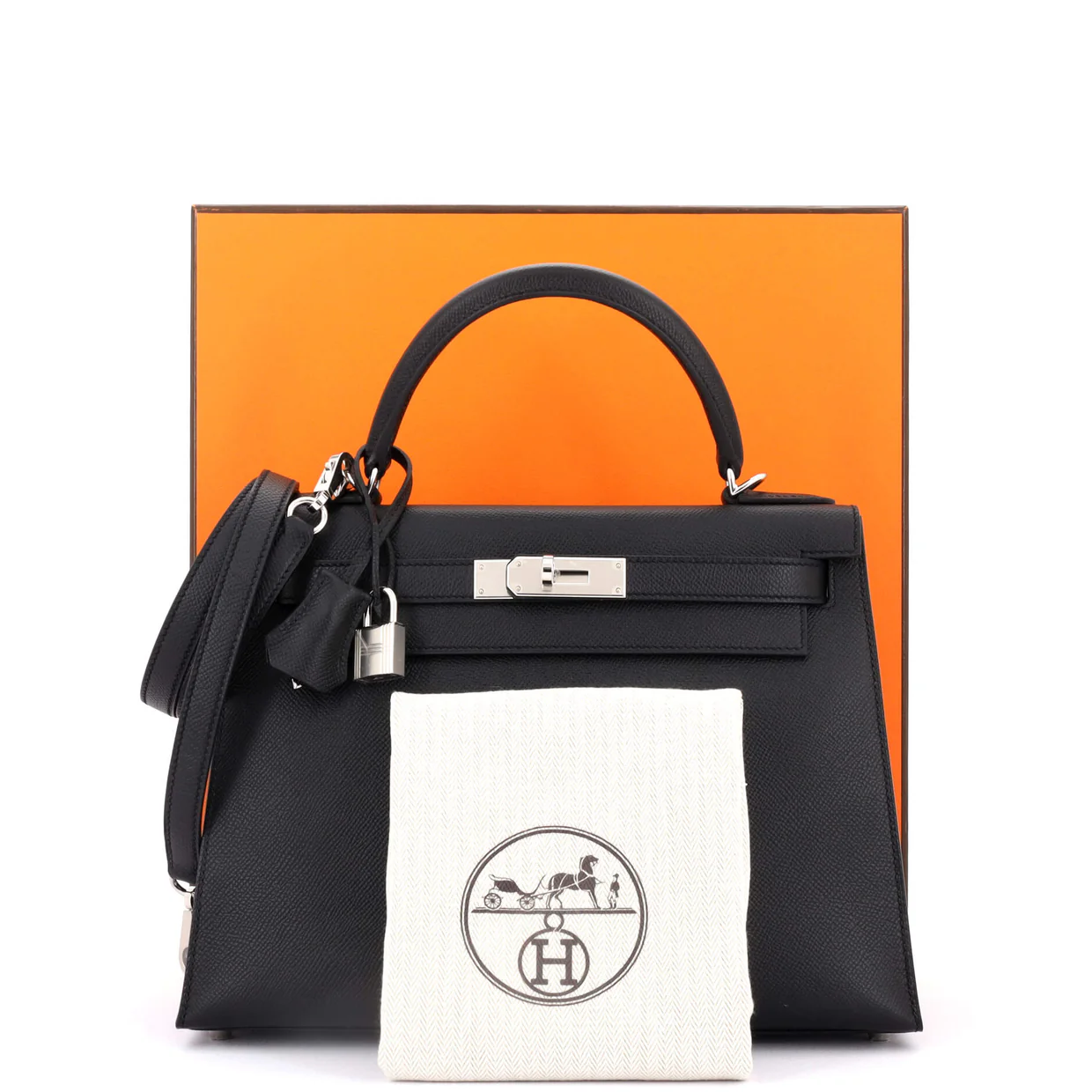 Kelly Handbag Noir Epsom with Palladium Hardware 28 - Deep Luxury