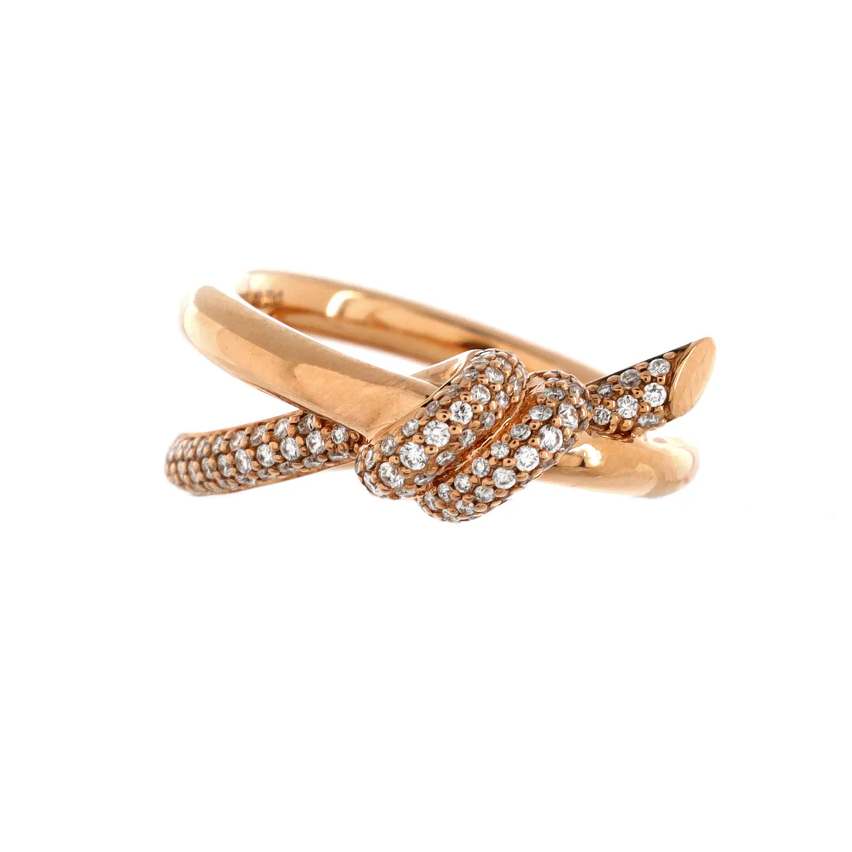 Double Row Knot Ring 18K Rose Gold with Diamonds - Deep Luxury
