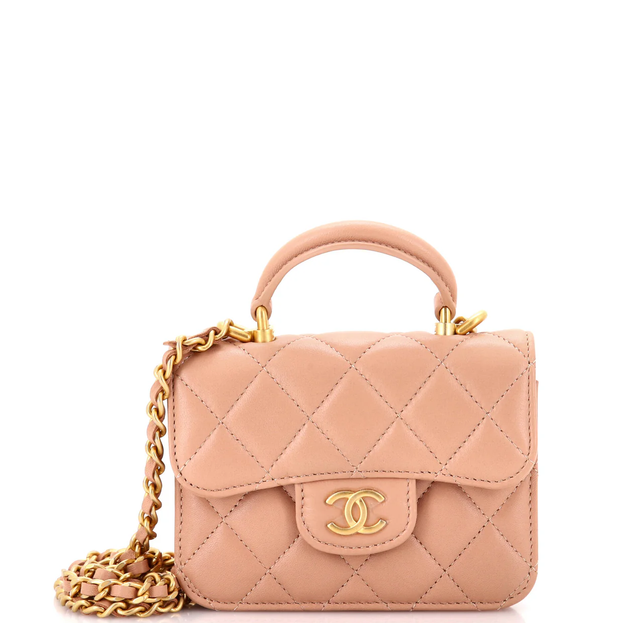 Top Handle Flap Coin Purse with Chain Quilted Lambskin - Deep Luxury