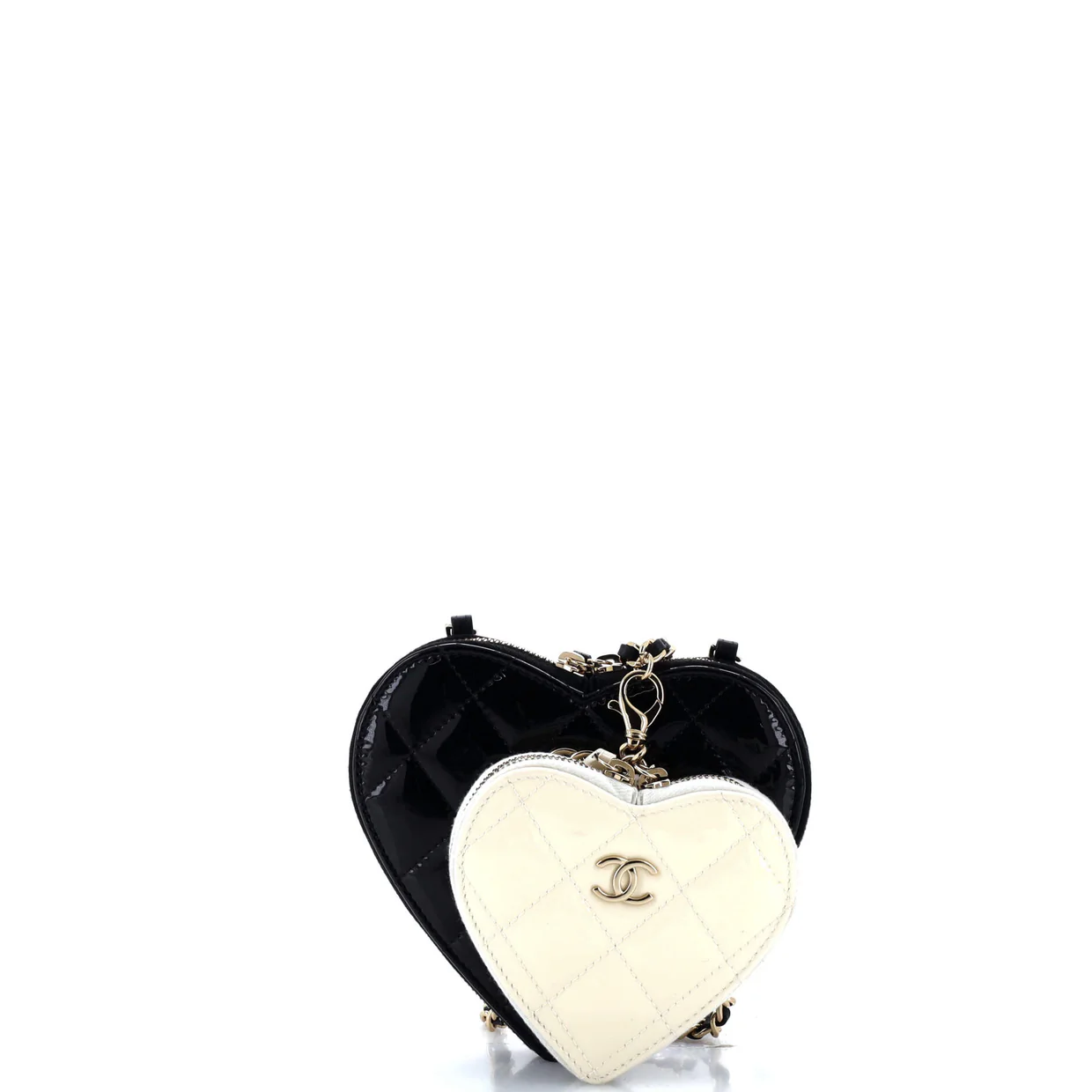 Double Heart Clutch with Chain Quilted Patent - Deep Luxury