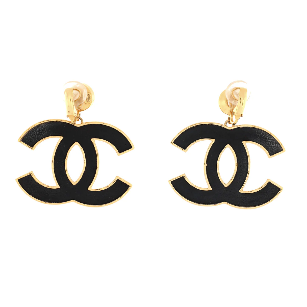 CC Drop Clip-On Earrings Metal with Crystals and Leather - Deep Luxury