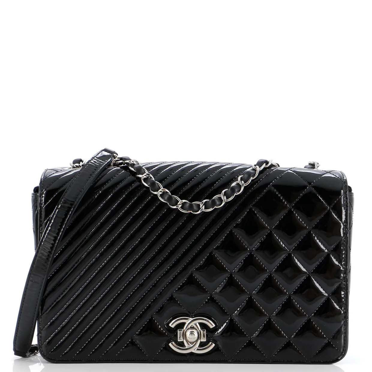 Coco Boy Flap Bag Quilted Patent Medium - Deep Luxury