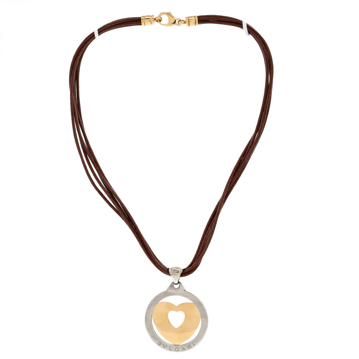 Tondo Heart Necklace Stainless Steel with 18K Yellow Gold and Cord - Deep Luxury