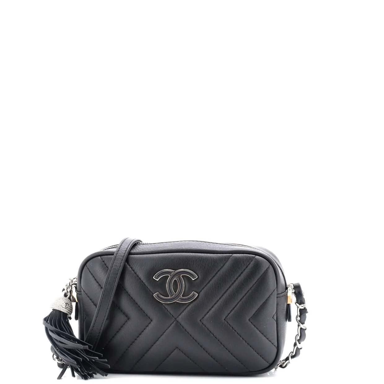 CC Tassel Camera Bag Diagonal Chevron Calfskin Mini - Deep Luxury