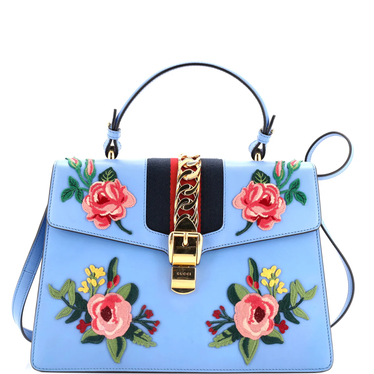 Sylvie Top Handle Bag Embroidered Leather Medium - Deep Luxury