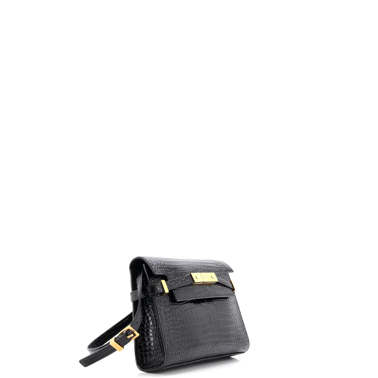 Manhattan Shoulder Bag Crocodile Embossed Leather Small - Deep Luxury