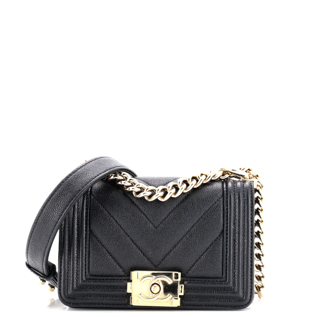 Boy Flap Bag Chevron Caviar Mini - Deep Luxury