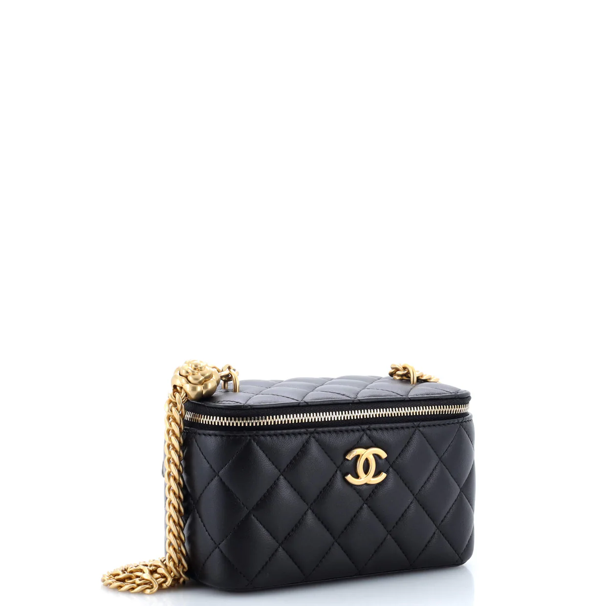 Sweet Camellia Vanity Case with Chain Quilted Lambskin Small - Deep Luxury