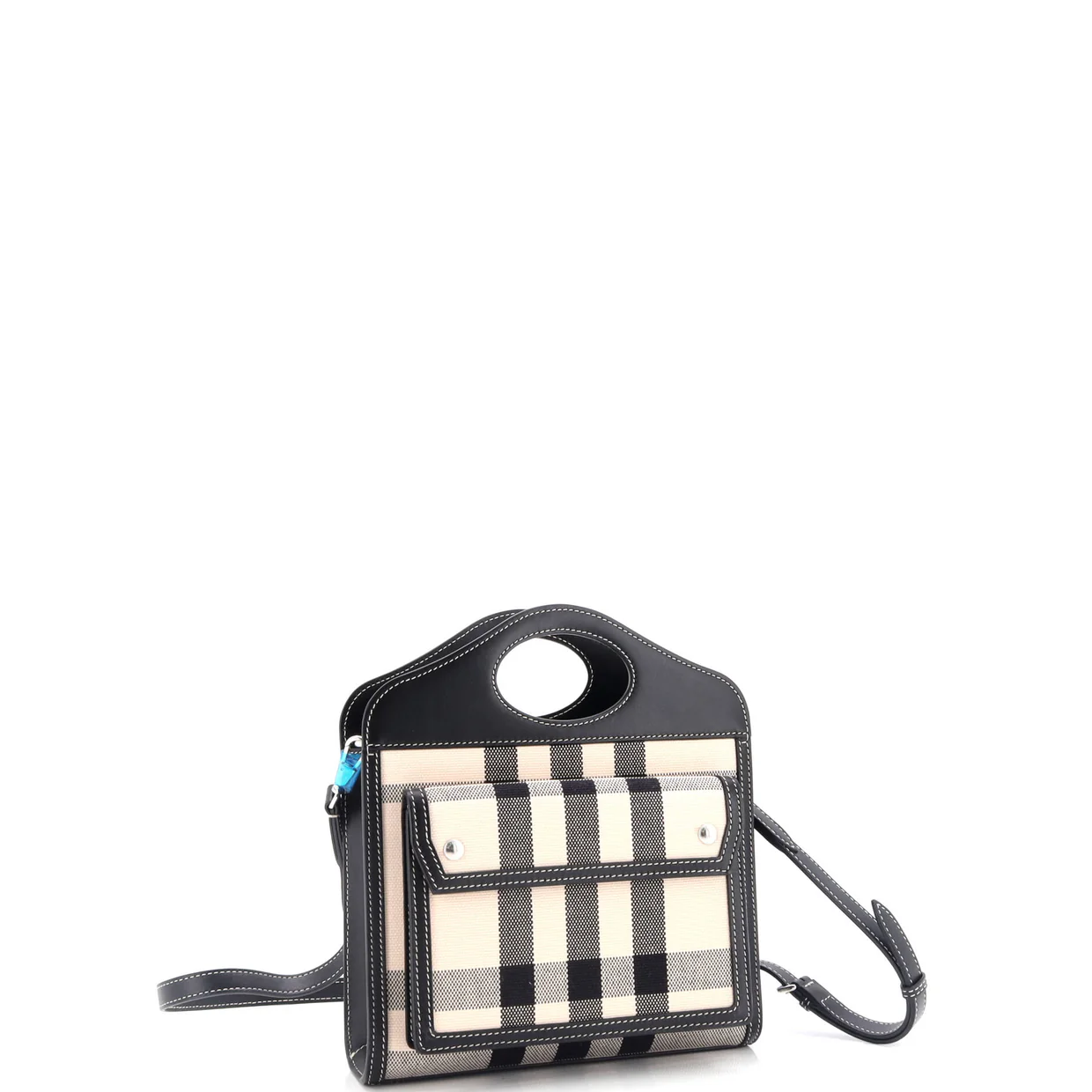 Pocket Tote Check Canvas with Leather Mini - Deep Luxury