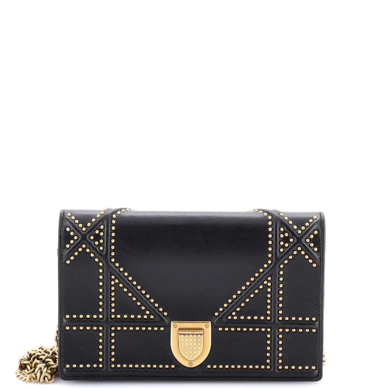 Diorama Wallet on Chain Studded Leather - Deep Luxury