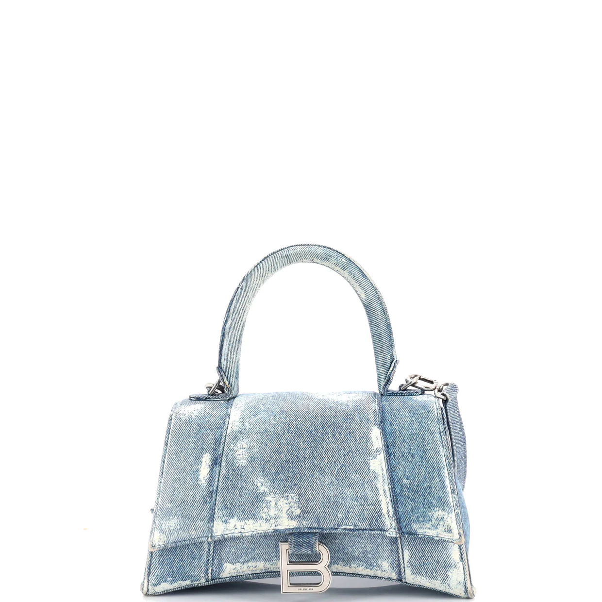 Hourglass Top Handle Bag Denim Printed Leather Small - Deep Luxury