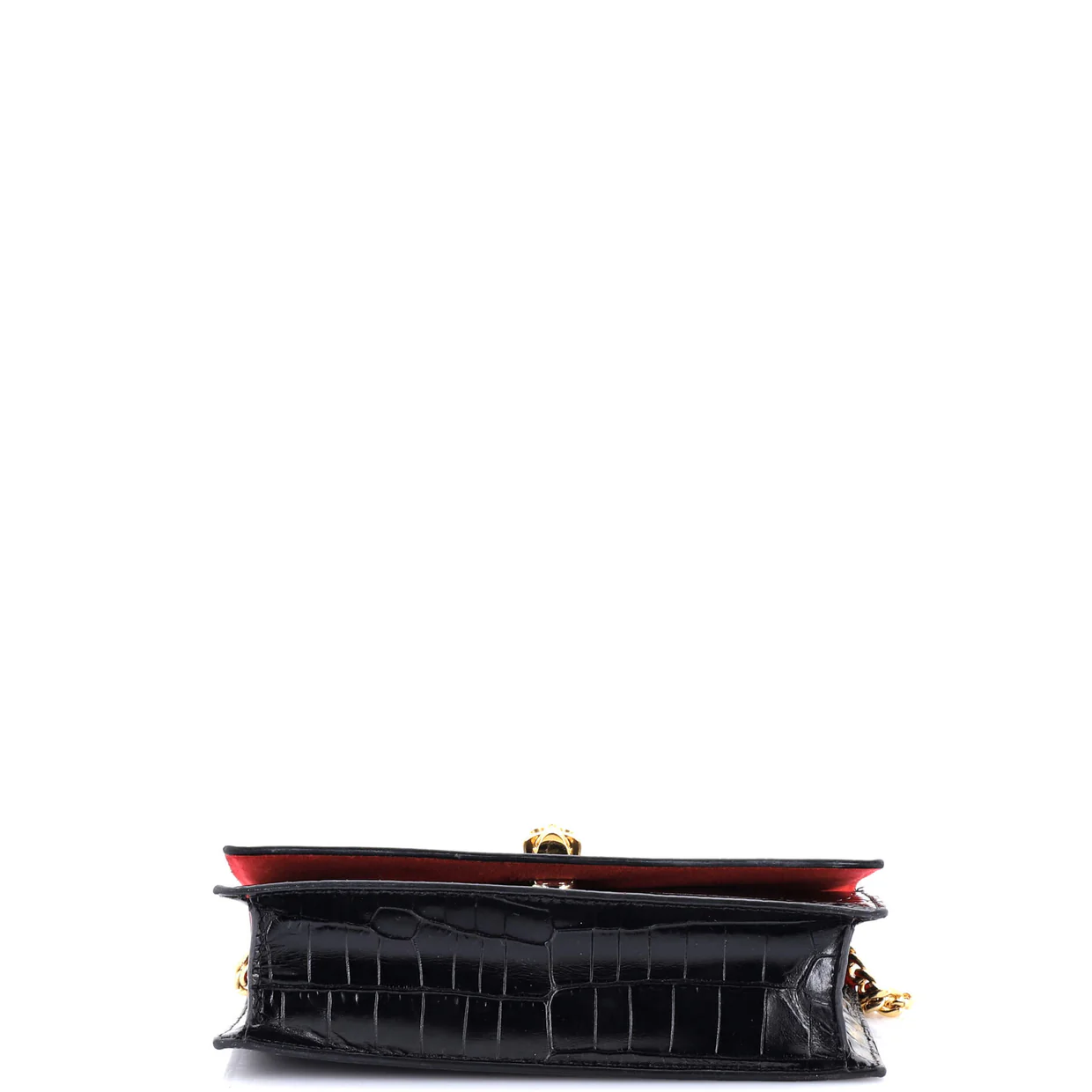 Skull Chain Crossbody Bag Crocodile Embossed Leather Mini - Deep Luxury