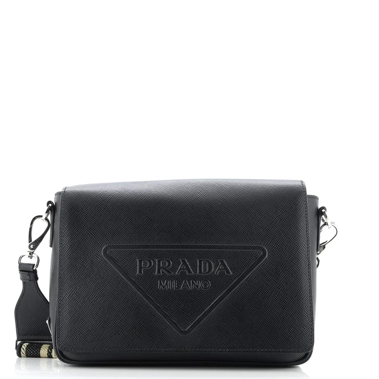 Triangle Logo Flap Crossbody Bag Embossed Saffiano Leather Small - Deep Luxury