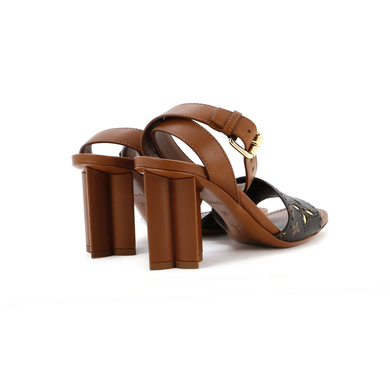 Women's Silhouette Heeled Sandals Leather with Monogram Canvas - Deep Luxury