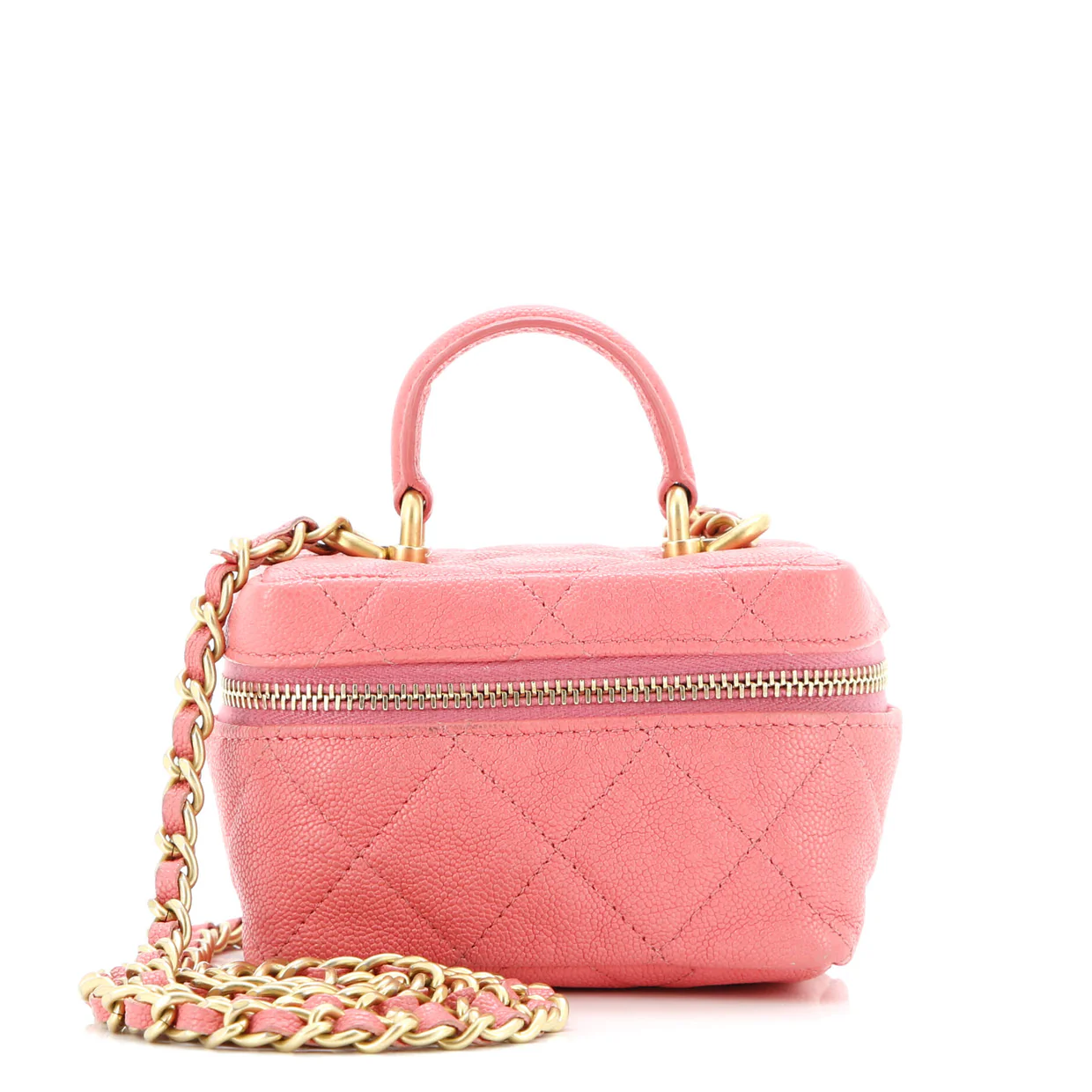 Top Handle Zip Around Vanity Case with Chain Quilted Caviar Mini - Deep Luxury