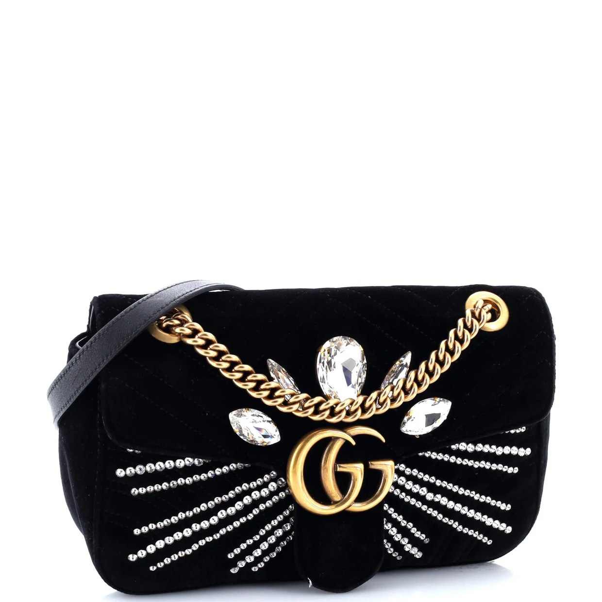 GG Marmont Flap Bag Crystal Embellished Matelasse Velvet Medium - Deep Luxury