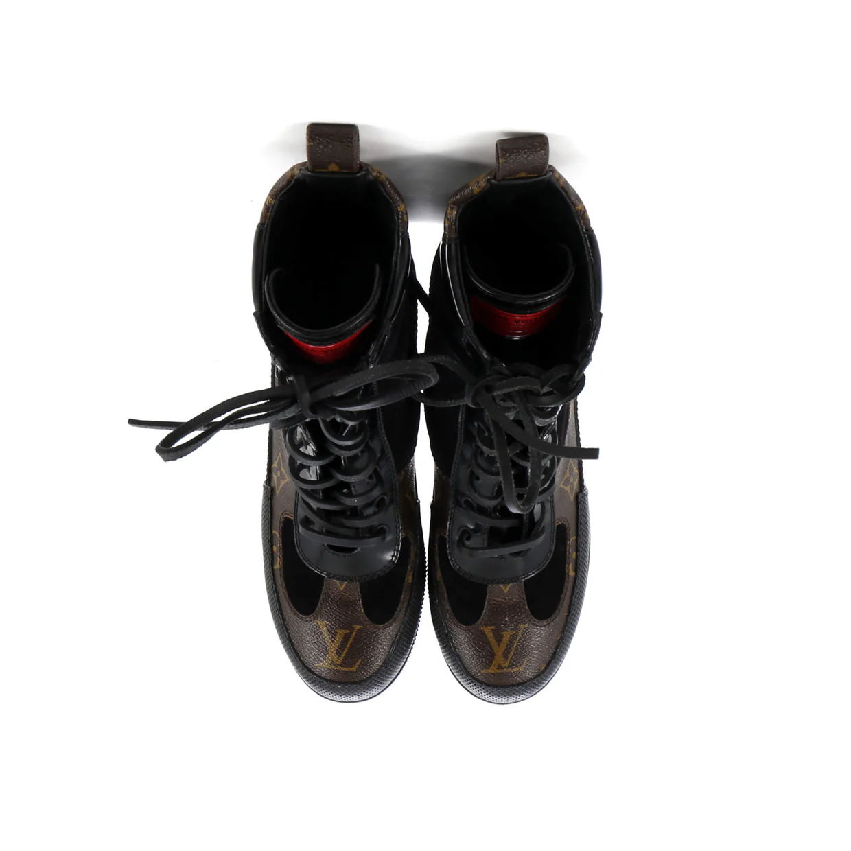 Women's Laureate Platform Desert Boots Limited Edition World Tour Suede with Monogram Canvas and Leather - Deep Luxury