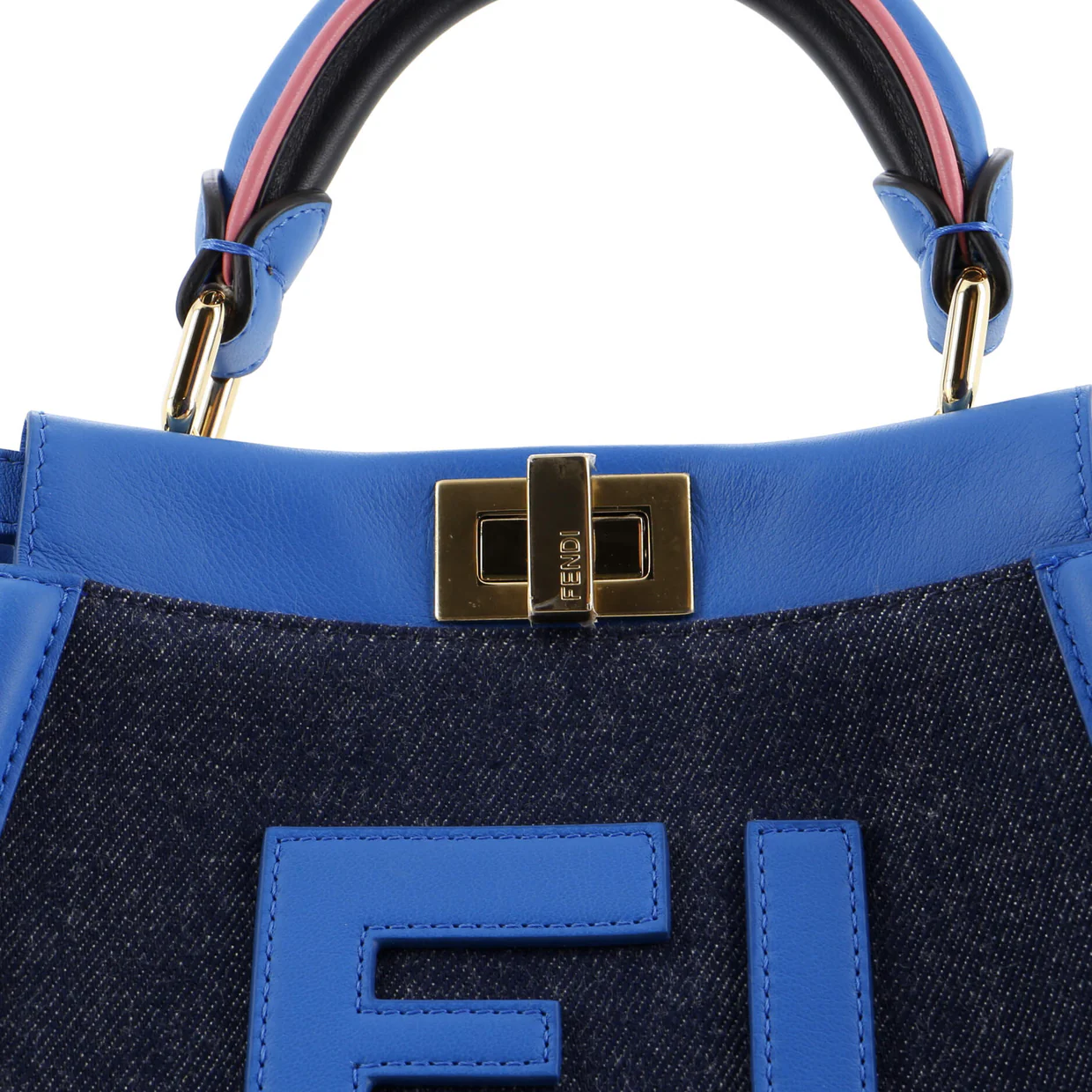 Peekaboo Bag Denim with FF Leather Applique Mini - Deep Luxury