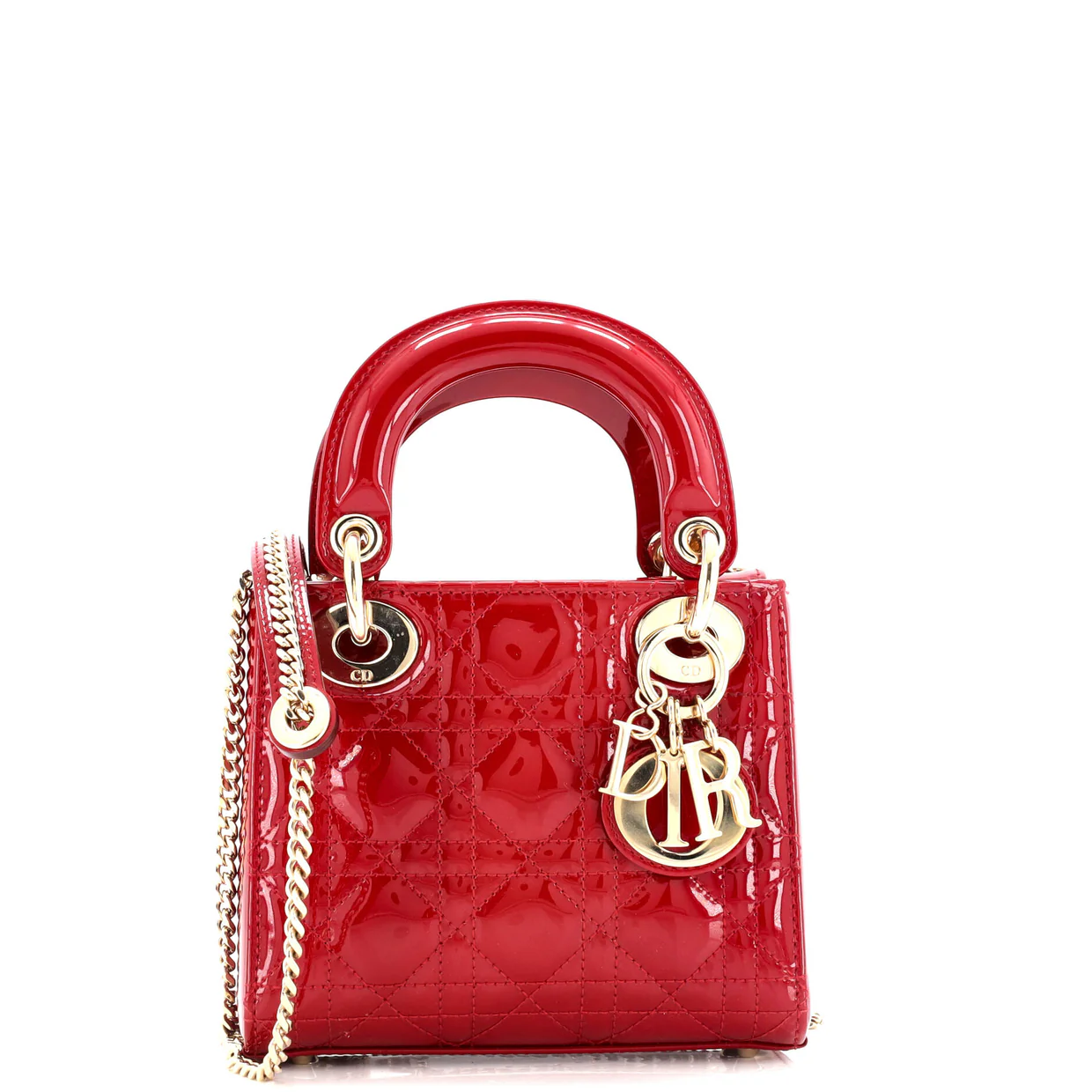Lady Dior Chain Bag Cannage Quilt Patent Mini - Deep Luxury