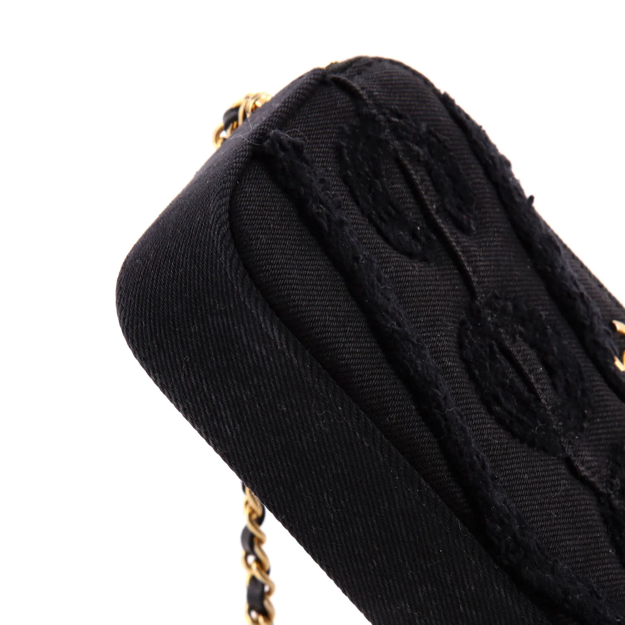 Coco Double Zip Clutch with Chain Fringe Chevron Denim - Deep Luxury