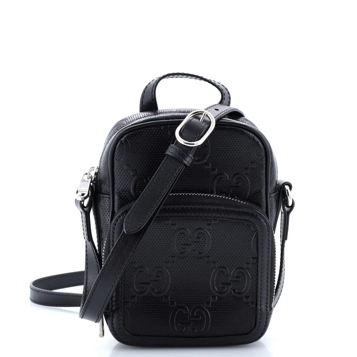 Top Handle Crossbody Bag GG Embossed Perforated Leather Mini - Deep Luxury