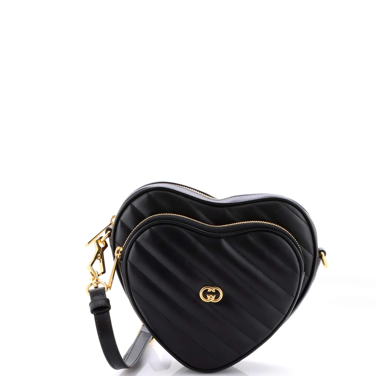 Interlocking G Heart Shoulder Bag Diagonal Quilted Leather Mini - Deep Luxury