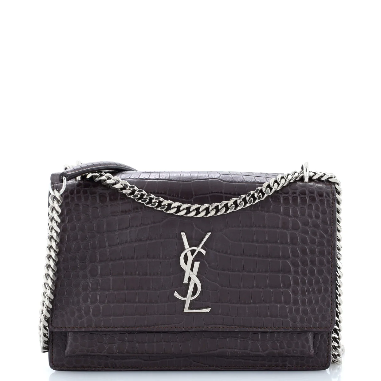 Sunset Crossbody Bag Crocodile Embossed Leather Medium - Deep Luxury
