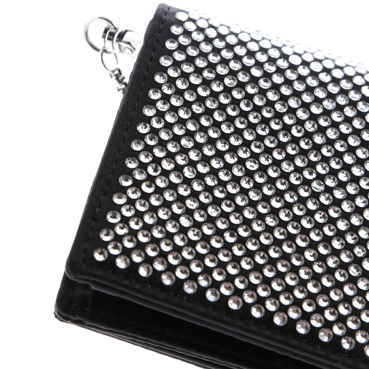 Flap Card Holder with Chain Satin with Crystals - Deep Luxury