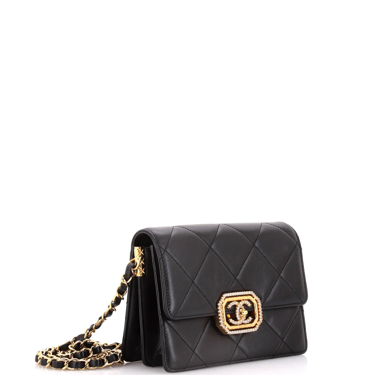 Crystal Geometric Frame CC Flap Bag Quilted Calfskin Mini - Deep Luxury