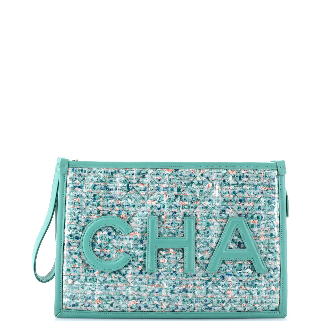 Logo Wristlet Clutch PVC Over Quilted Tweed Large - Deep Luxury