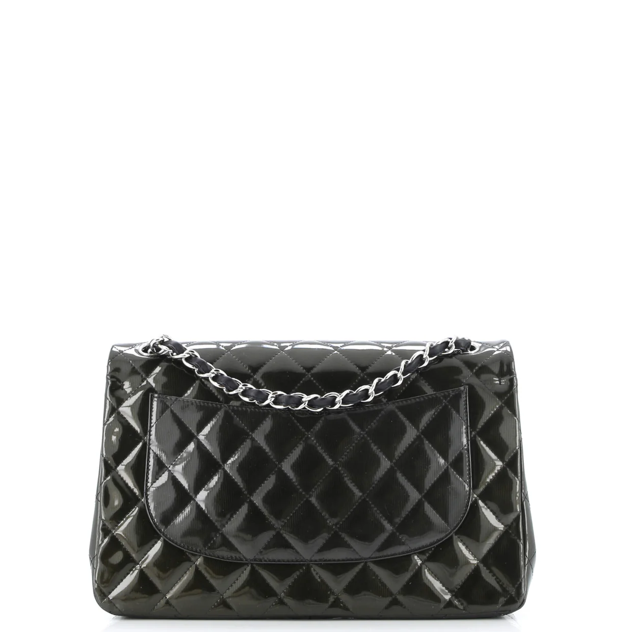 Classic Double Flap Bag Quilted Striated Metallic Patent Jumbo - Deep Luxury