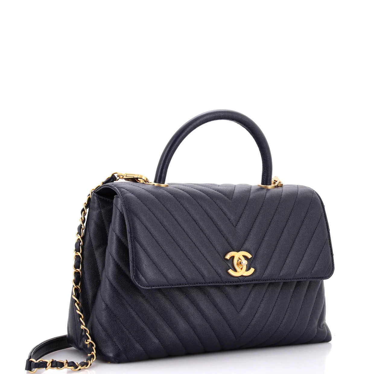 Coco Top Handle Bag Chevron Caviar Medium - Deep Luxury