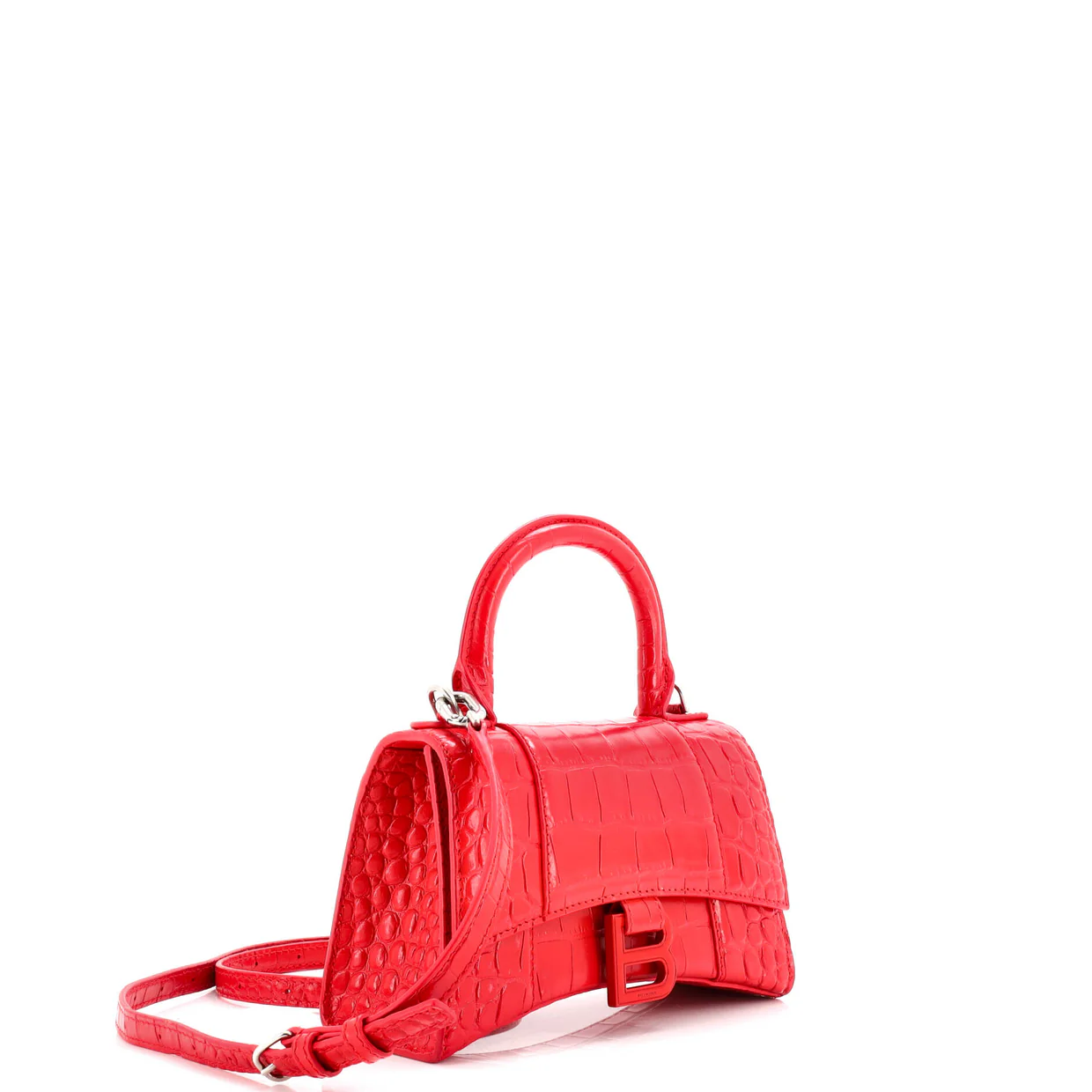 Hourglass Top Handle Bag Crocodile Embossed Leather XS - Deep Luxury