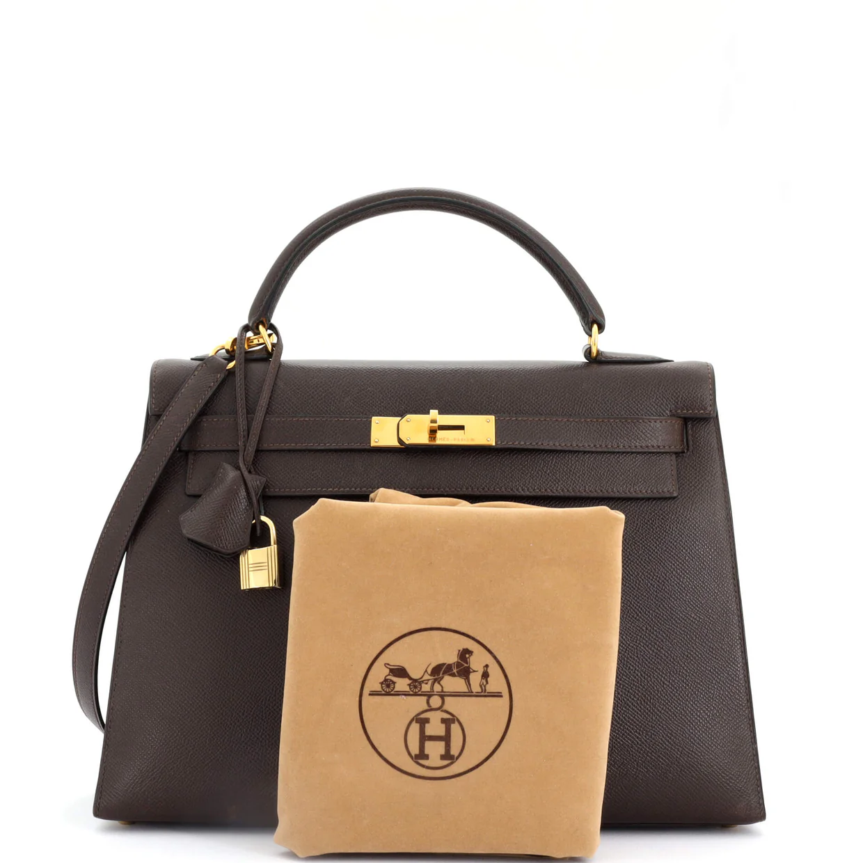 Kelly Handbag Ebene Courchevel with Gold Hardware 32 - Deep Luxury