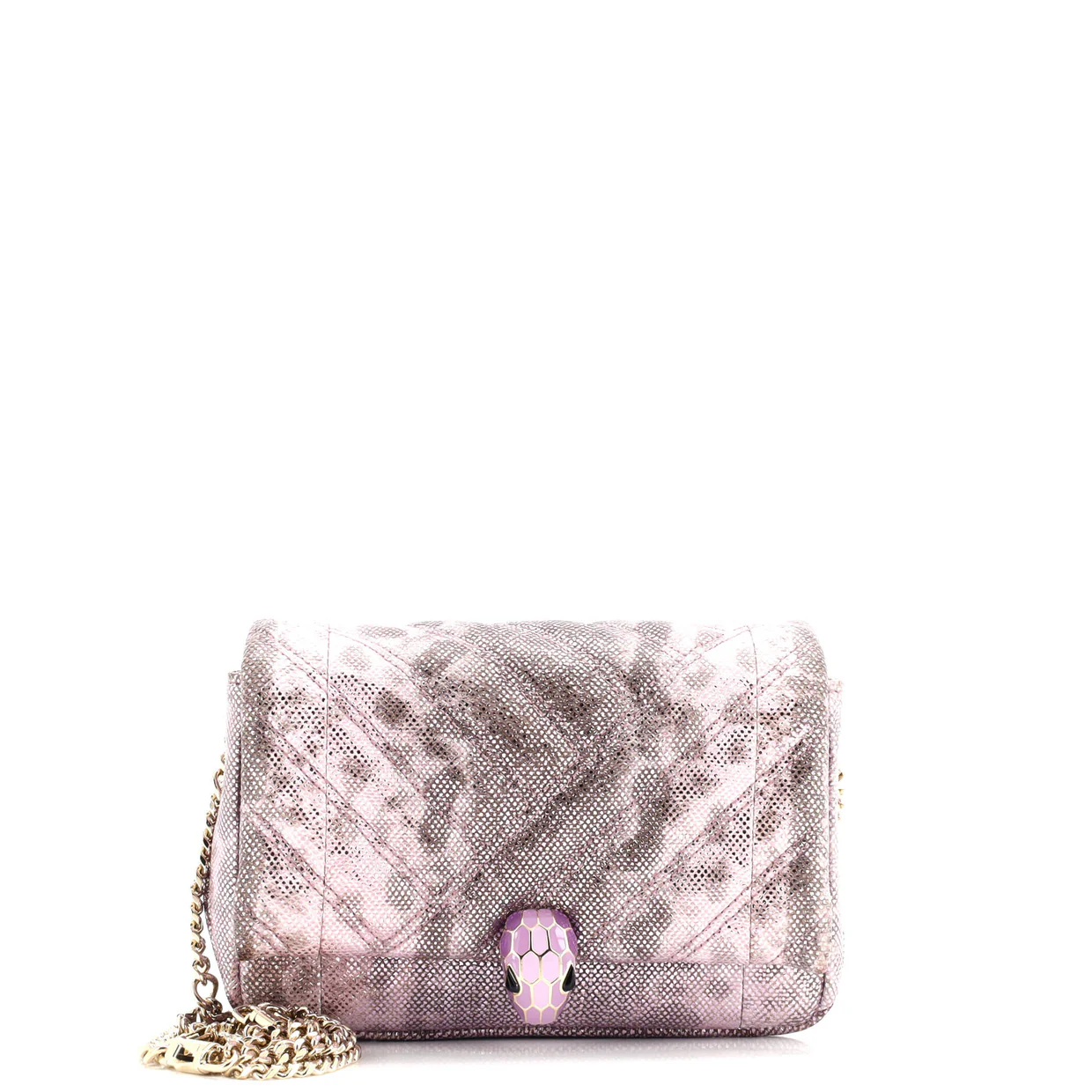 Serpenti Cabochon Shoulder Bag Diagonal Quilted Metallic Karung Small - Deep Luxury