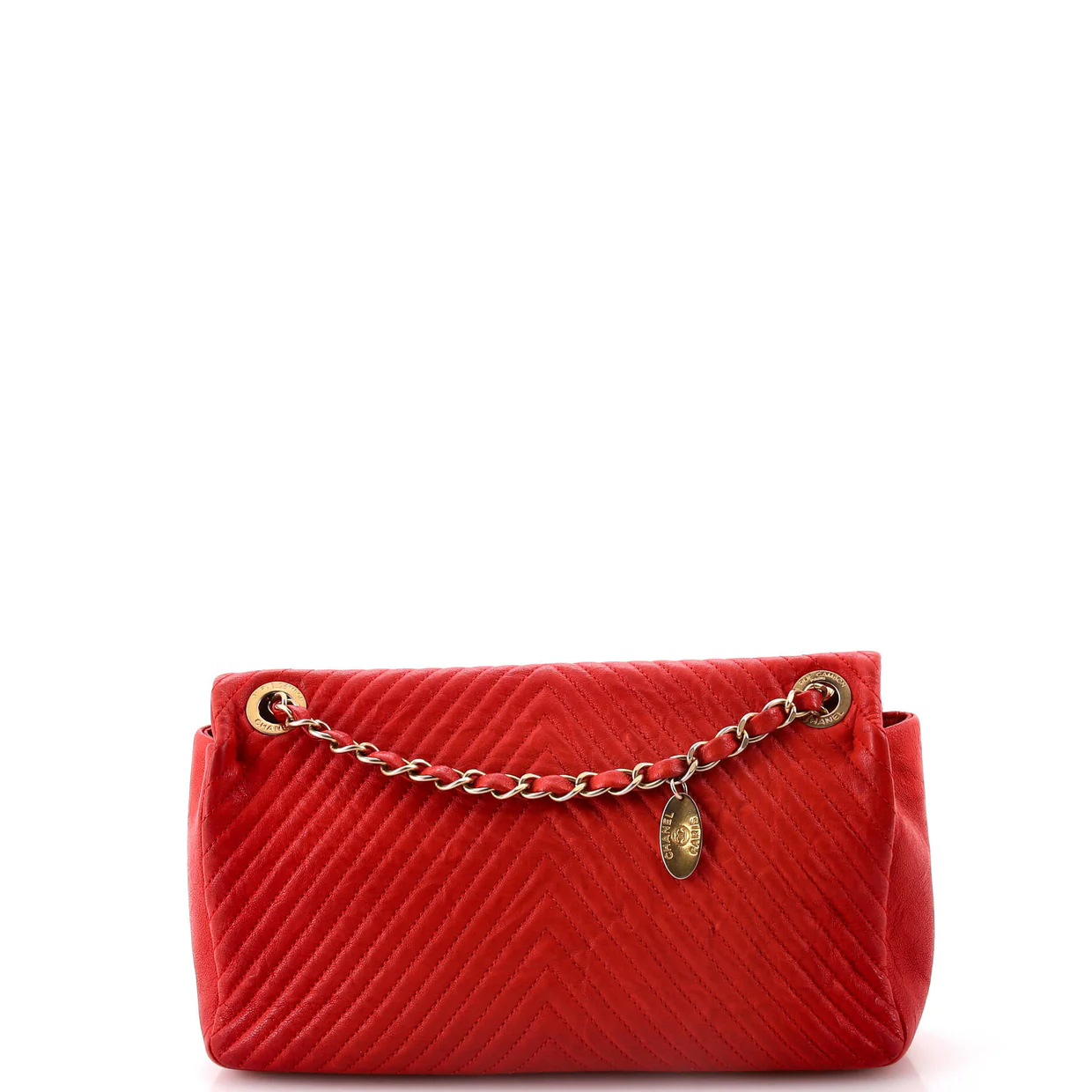 Medallion Charm Flap Bag Chevron Wrinkled Lambskin Medium - Deep Luxury