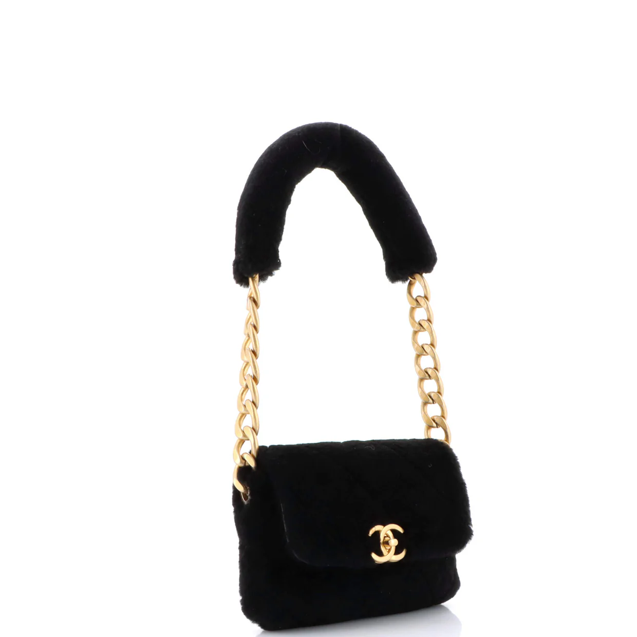 CC Bar Chain Handle Flap Bag Quilted Shearling Small - Deep Luxury