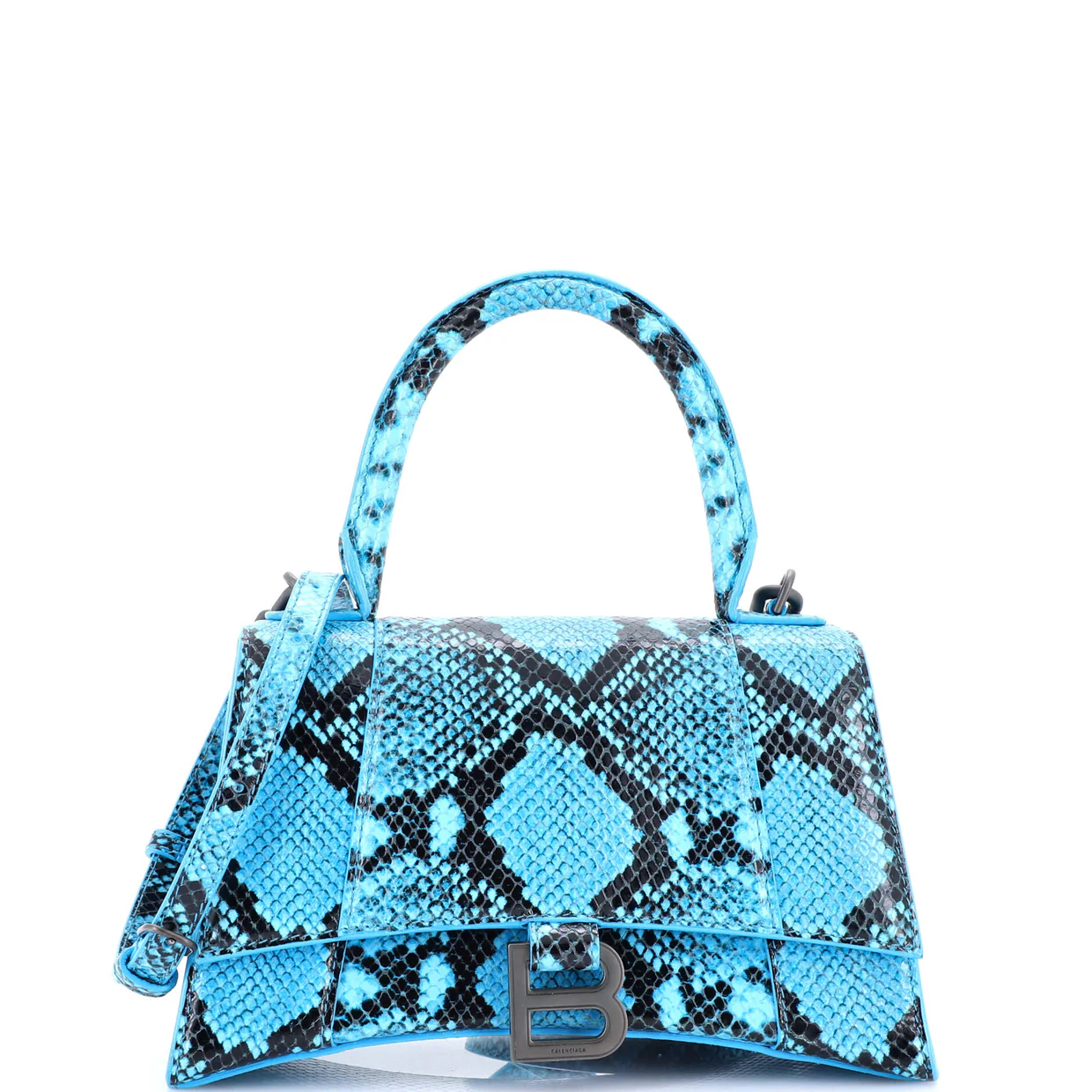 Hourglass Top Handle Bag Python Embossed Leather Small - Deep Luxury